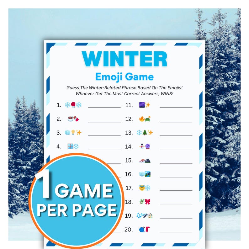Winter Emoji Game Printable | Emoji Quiz Game, Family & Kids Party Game ...