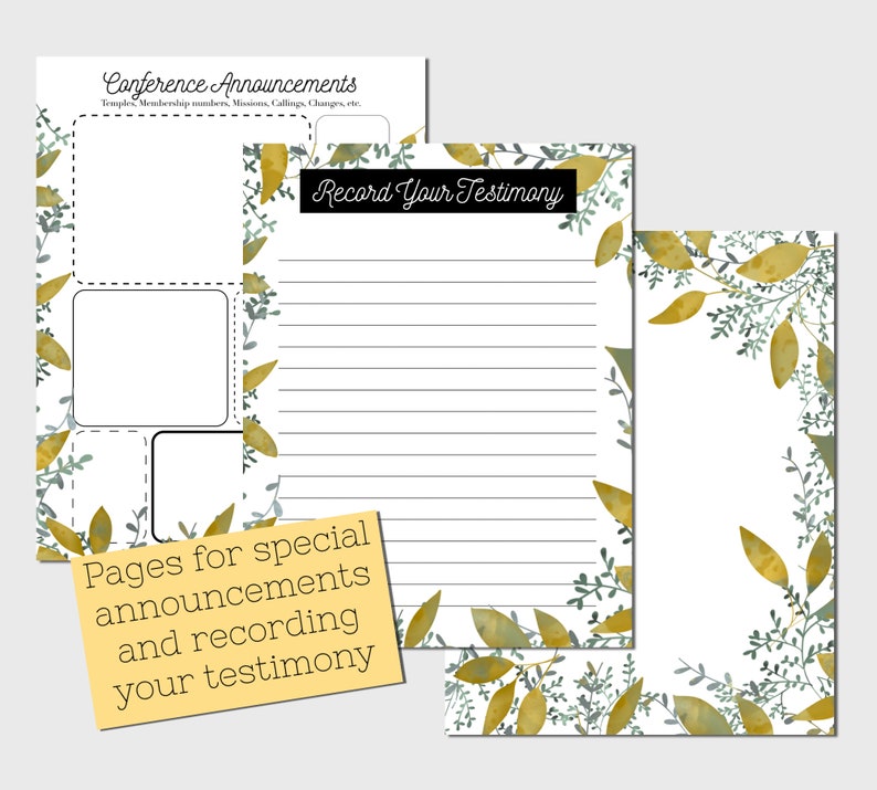 LDS General Conference Journal Printable Instant Download Etsy