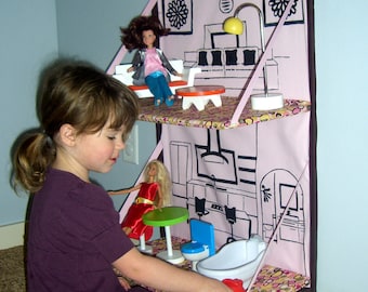 Foldable Doll House e-pattern. Barbie house you can store away when not using.