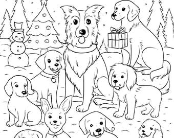12 Dogs Of Christmas Digital Downloadable Coloring Book