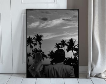 Arte mural de palmera vintage, blanco y negro, de lujo, para viajes, editorial, dinero antiguo, descarga digital