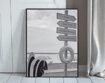 Cartel de playa de Chanel, París, Nueva York, arte de pared, impresión en blanco y negro, póster costero