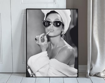 Póster imprimible de fotografía de moda en blanco y negro con arte de pared glamoroso vintage