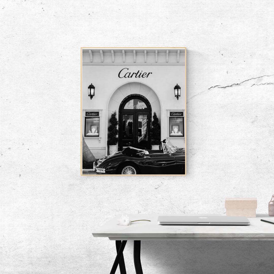 Retro Cartier Storefront Wall Art Black White Luxury Vintage Paris