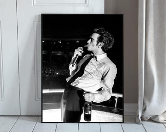 Póster de fotografía de concierto retro con arte de pared de músico vintage en blanco y negro