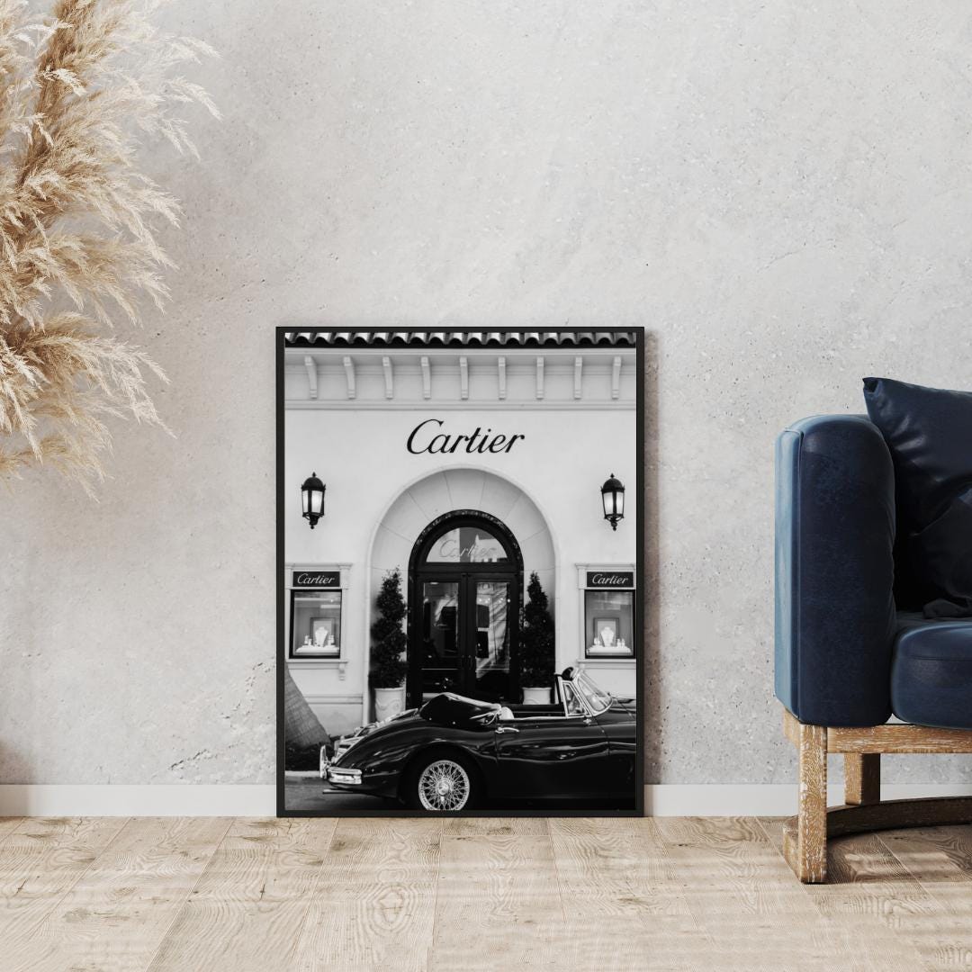 Retro Cartier Storefront Wall Art Black White Luxury Vintage Paris