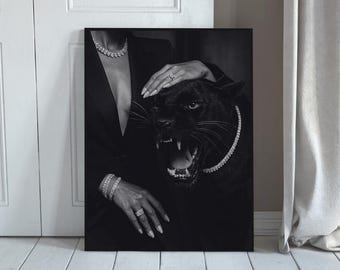 Impresión editorial de Panther / Arte mural de moda en blanco y negro (descarga digital)