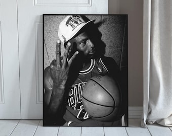 Póster deportivo urbano en blanco y negro con diseño de baloncesto vintage