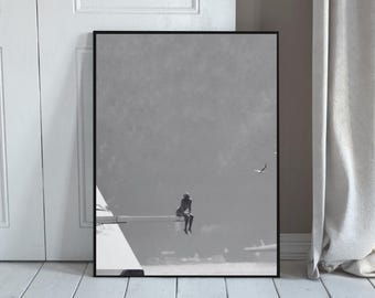 Diana Yacht - Impresión de póster fotográfico abstracto moderno con silueta minimalista en blanco y negro