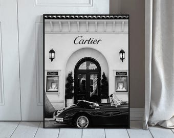 Impresión fotográfica de moda parisina vintage de lujo en blanco y negro con arte de pared de Cartier retro