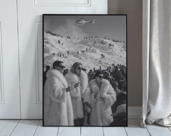 Póster de esquí de lujo en blanco y negro con arte mural invernal de St. Moritz