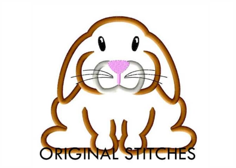 Lop Eared Easter Bunny Applique and Machine Embroidery Digital Design File 4x4 5x7 6x10 8x8 image 1