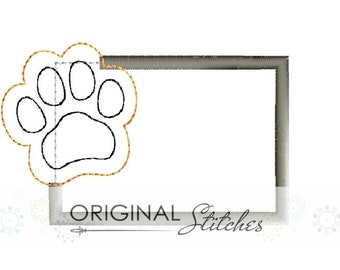 Frayed Paw Print Frame Applique and Embroidery Design File 4x4 5x7 6x10