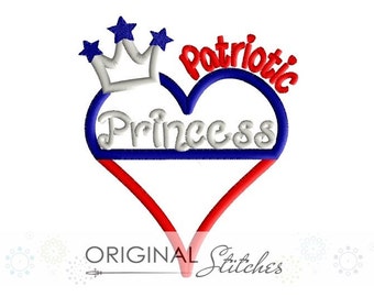 Patriotic Princess Applique and Machine Embroidery Design File 4x4 5x7 6x10 7x11 July 4th