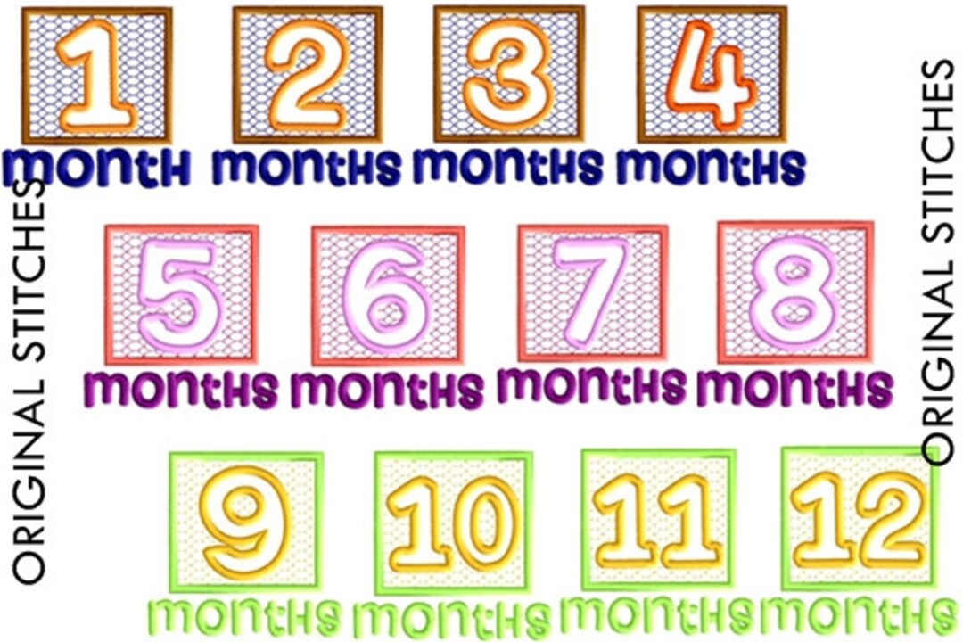 Square Monthly Milestones Applique and Embroidery Digitized Design File ...