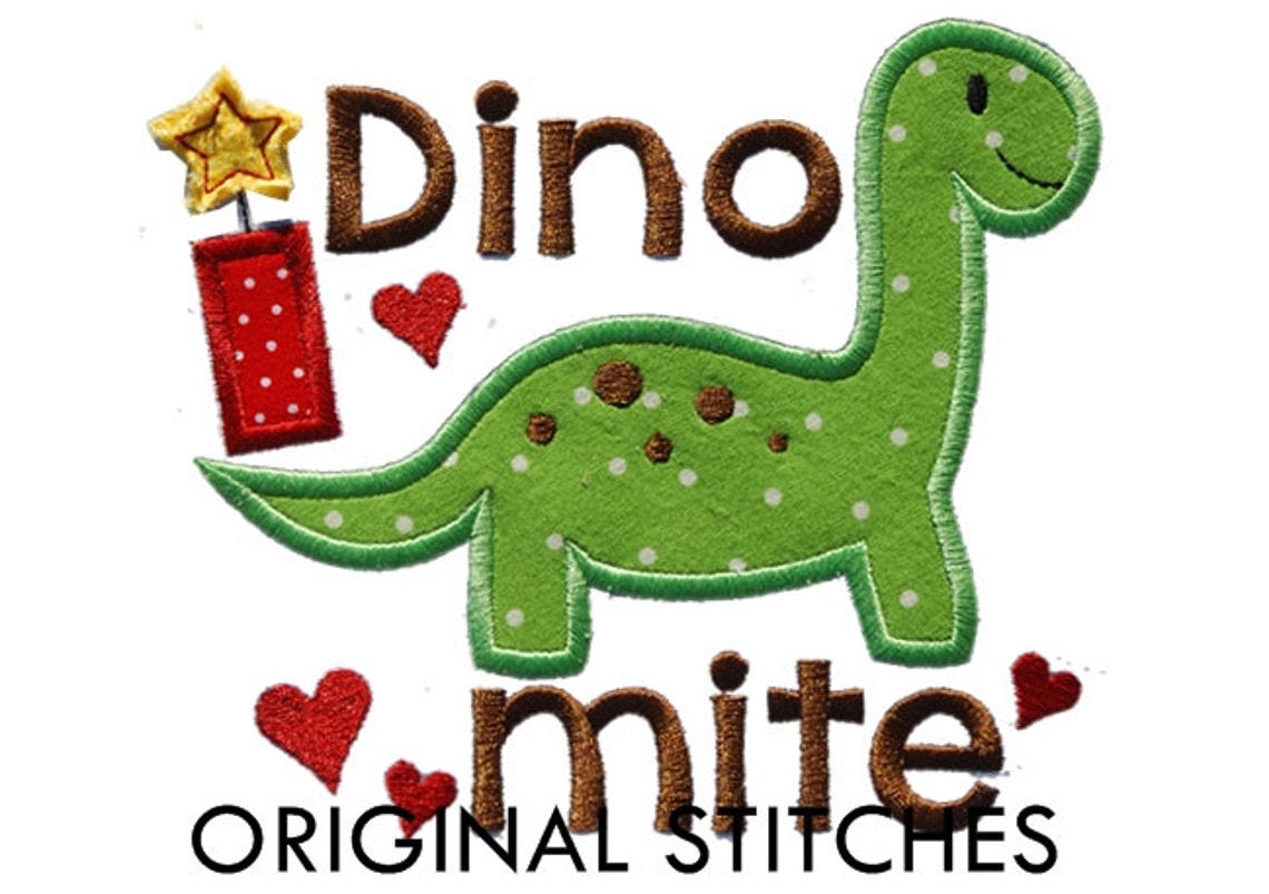 Dino Mite Applique and Machine Embroidery Digital Design File 4x4 5x7 ...