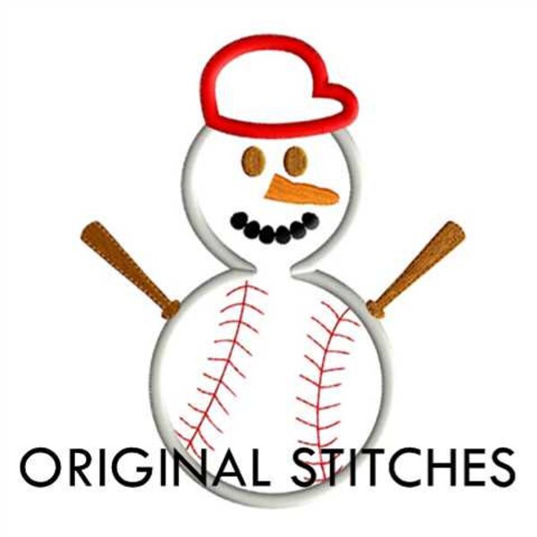 Baseball Snowman Applique and Machine Embroidery Digital Design File 4x4 5x7 6x10 7x11