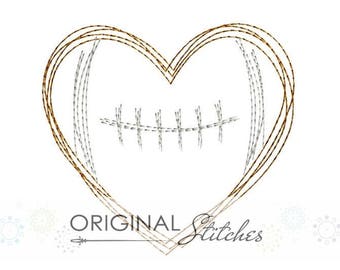 Quick Stitch Heart Football Machine Embroidery Digital Design File  4x4 5x7 6x10 7x11 8x8