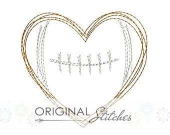 Quick Stitch Heart Football Machine Embroidery Digital Design File  4x4 5x7 6x10 7x11 8x8