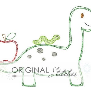 Quick Stitch Back to School Dinosaur Machine Embroidery Digitized Design File 4x4 5x7 6x10