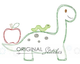 Quick Stitch Back to School Dinosaur Machine Embroidery Digitized Design File 4x4 5x7 6x10