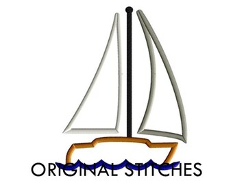 Sailboat Applique and Embroidery Digital Design File 4x4 5x7 6x10