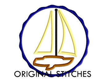 Sailboat Patch Applique and Machine Embroidery Digital Design File 4x4 5x7 6x10 7x11