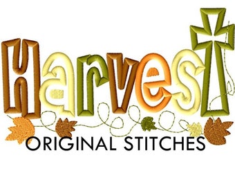 Harvest Cross Fall Thanksgiving Applique and Embroidery Digital Design File 5x7 6x10