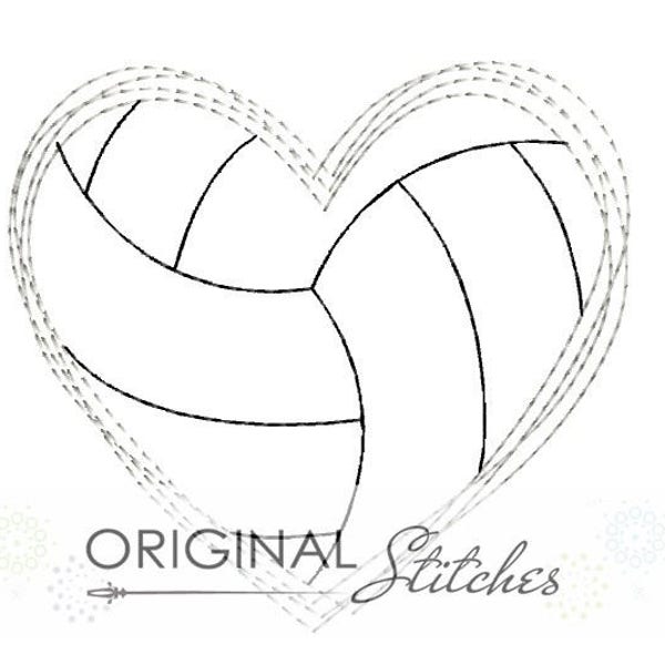 Quick Stitch Heart Volleyball Machine Embroidery Digital Design File  2in 3in 4x4 5x7 6x10 7x11