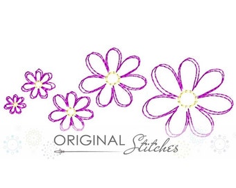 Quick Stitch Mini Daisy Set Embroidery Digital Design File 1/2 in, 3/4 in, 1 in, 2in, 4x4