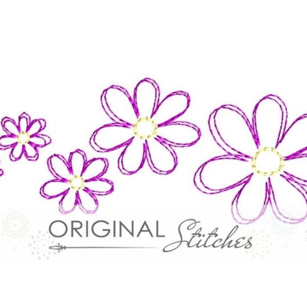 Quick Stitch Mini Daisy Set Embroidery Digital Design File 1/2 in, 3/4 in, 1 in, 2in, 4x4