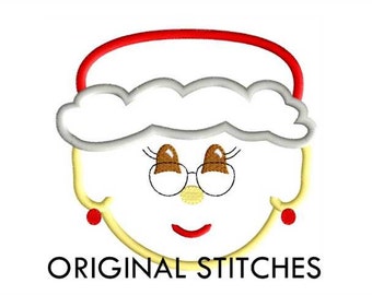Mrs Claus Face Applique and Machine Embroidery Digital Design File 4x4 5x7 8x8 6x10