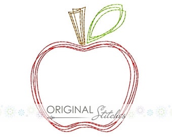 Plain Apple Quick Stitch Machine Embroidery Design File 2in 4x4 5x7 6x10