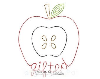 Gifted Student Apple Quick Stitch Machine Embroidery Design File 4x4 5x7 6x10 7x11