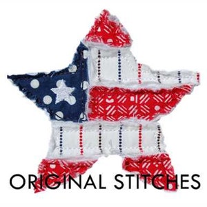 Frayed Star Flag Applique and Machine Embroidery Design File 4x4 5x7 6x10 7x11
