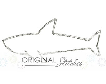 Quick Stitch Shark Machine Embroidery Digital Design File 4in 5in 6in 7in 8in 9in 10in