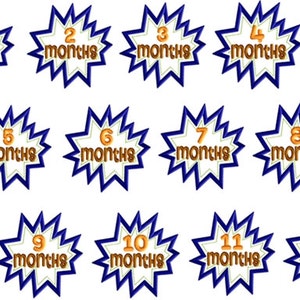Action Bubble Patch Monthly Milestones Applique and Embroidery Design File 4x4 5x7 Boy's Months 1 - 12