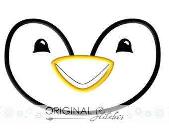 Penguin Face Applique and Machine Embroidery Digital Design File 4x4 5x7 6x10