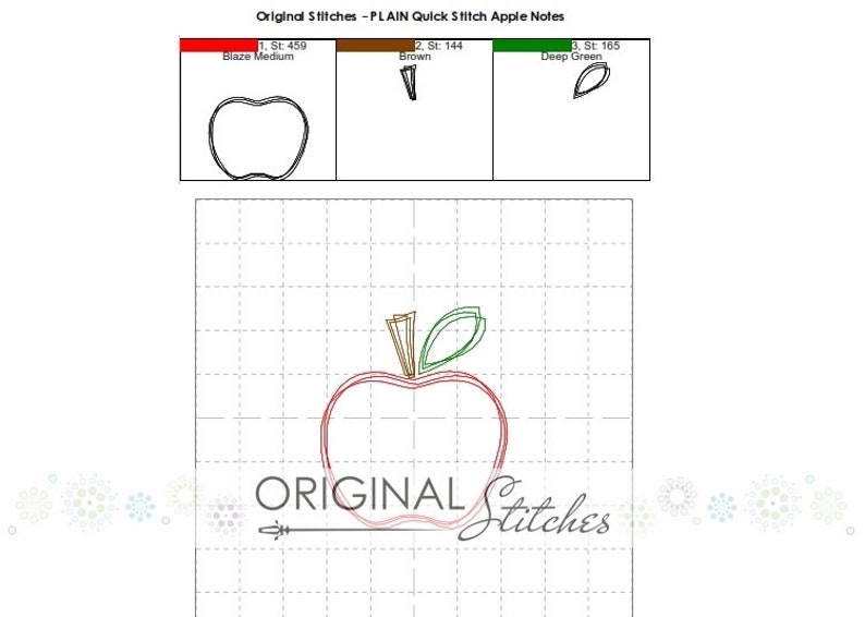 Plain Apple Quick Stitch Machine Embroidery Design File 2in 4x4 5x7 6x10 image 2