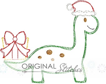 Quick Stitch Christmas Dinosaur Embroidery Digital Design File  4x4 5x5 6x6 7x7 & 8x8