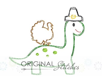 Quick Stitch Thanksgiving Dinosaur Embroidery Digital Design File  4x4 5x5 6x6 7x7 & 8x8