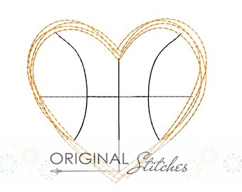 Quick Stitch Heart Basketball Machine Embroidery Digital Design File  4x4 5x7 6x10 7x11 8x8