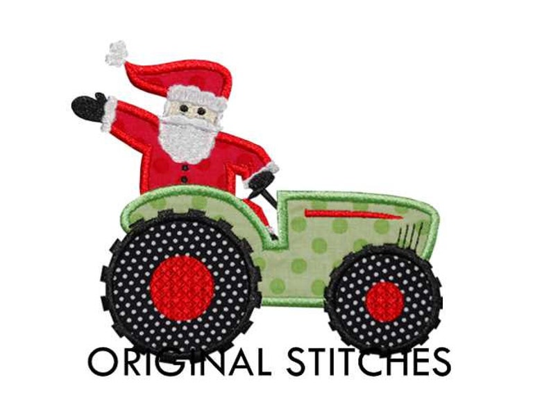 Santa Riding Tractor Santa Riding Tractor Christmas Applique and Embroidery Digital Design ...
