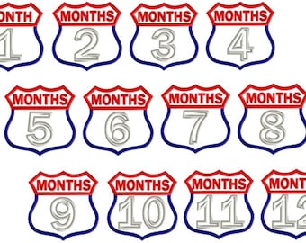 Route Patch Monthly Milestones Applique and Embroidery Digitized Design File 4x4 5x7 Months 1 -12