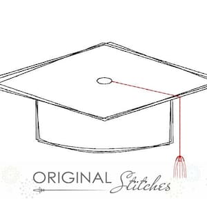 Graduation Cap Quick Stitch Machine Embroidery Design File 4x4 5x7 6x10