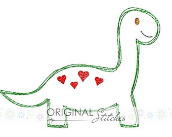 Quick Stitch Dinosaur Heart Embroidery Digital Design File  4x4 5x5 6x6 7x7 8x8