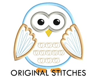 Owl Applique and Machine Embroidery Digital Design File 4x4 5x7 6x10 7x11