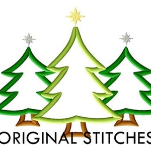 Christmas Tree Trio Applique and Embroidery Digital Design File 4x4 5x7 6x10 7x11