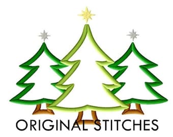 Christmas Tree Trio Applique and Embroidery Digital Design File 4x4 5x7 6x10 7x11