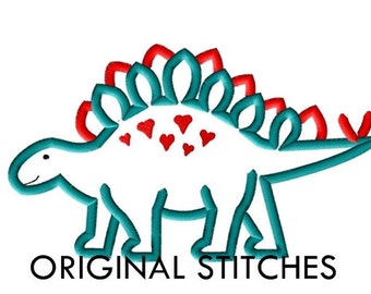 Heart Stegosaurus Applique and Machine Embroidery Digital Design File 5x7 6x10 Valentine's Day